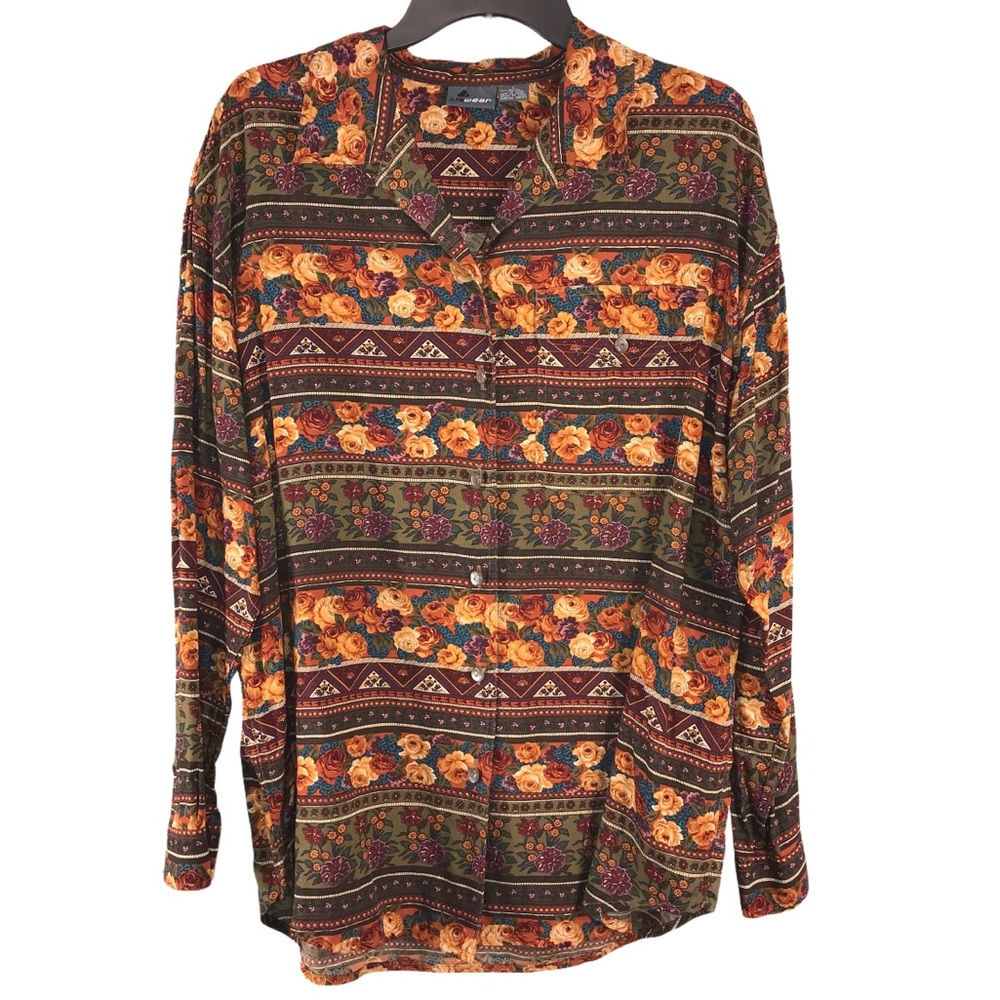 Vintage Boho Liz Claiborne Floral Mixed Print Shirt